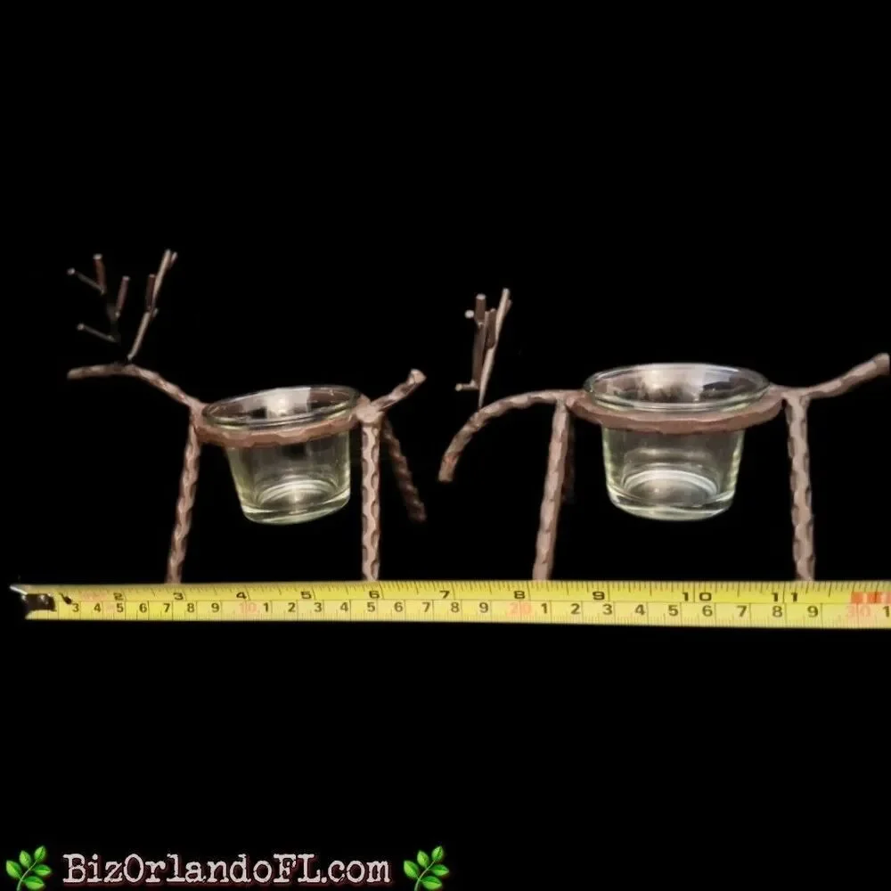 Reindeer Candle Holders Metal Votive Tealight Rustic Decor Christmas (Set of 2)